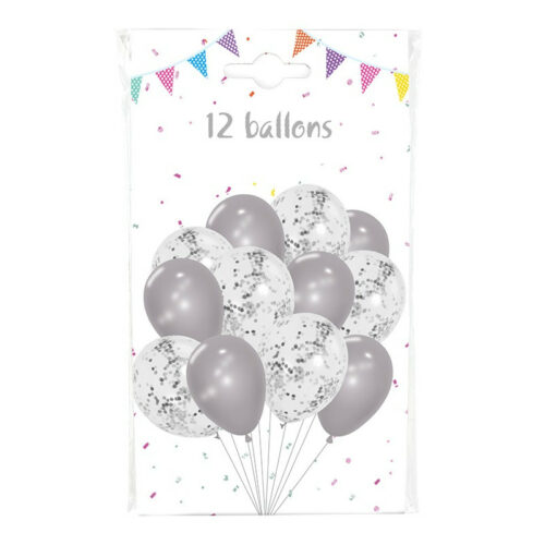 Festivitre Pack De 12 Ballons 6 Ar Metallises 6 C Onfettis Ar 1