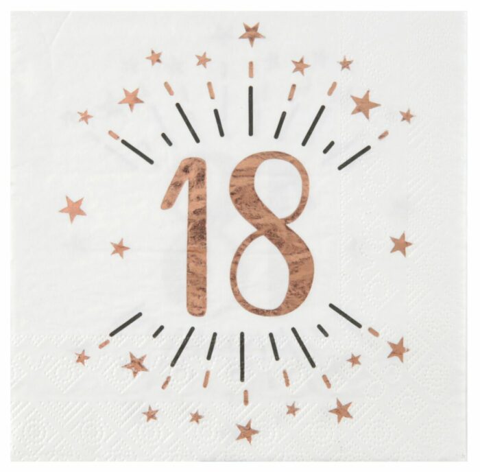 SERVIETTE 18 ANS ÉTINCELANT ROSE GOLD PAR 10