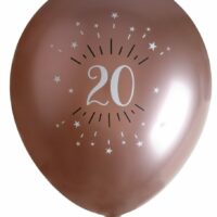 BALLON ÉTINCELANT 20 ANS MÉTALLISÉ ROSE GOLD PAR 6