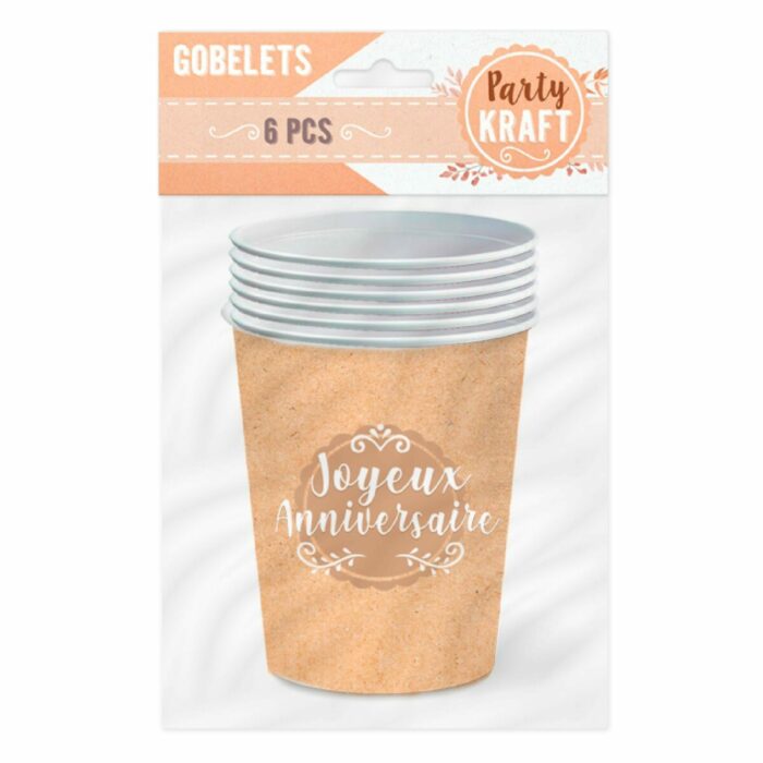 6 GOBELETS JOYEUX ANNIVERSAIRE PARTY KRAFT – Image 3
