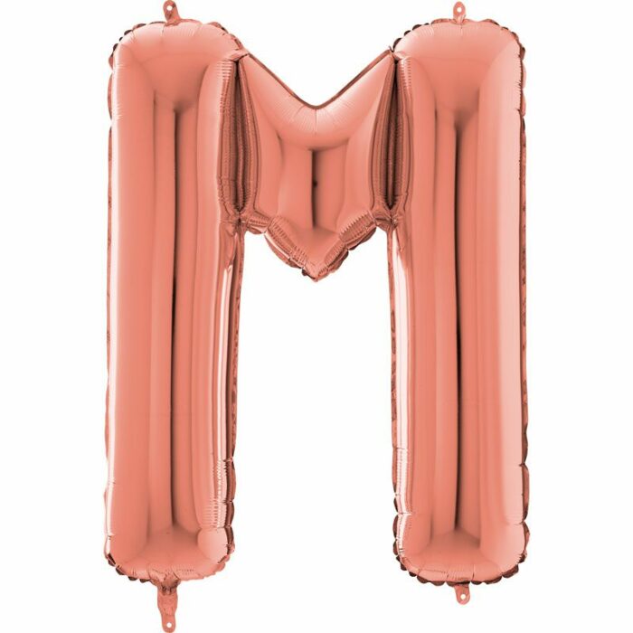 BALLON ALU LETTRE M COULEUR ROSE GOLD 26" (66CM)