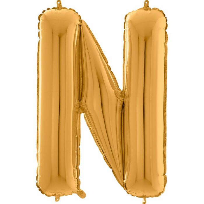 BALLON ALU LETTRE N COULEUR OR 26" (66CM)