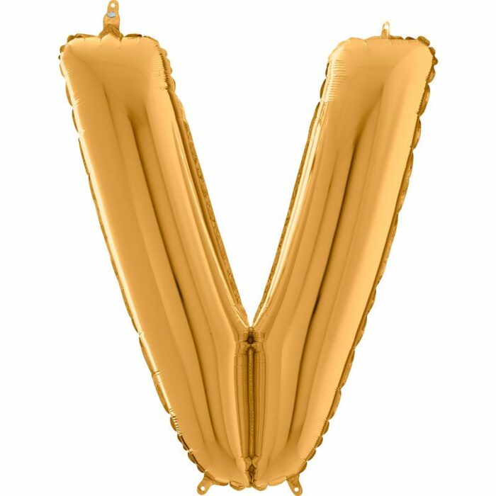 BALLON ALU LETTRE V COULEUR OR 26" (66CM)