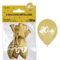 BALLONS METAL OR 30 ANS PAR 6