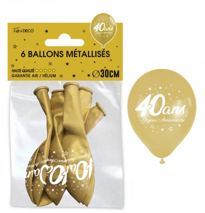 BALLONS METAL OR 40 ANS PAR 6