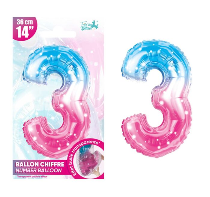 BALLON METALLIQUE FEERIQUE CHIFFRE 3