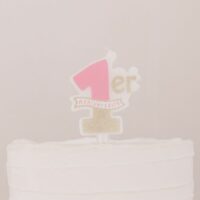 BOUGIE PREMIER ANNIVERSAIRE ROSE ET PAILLETTES OR 10X8CM + BOBECHE