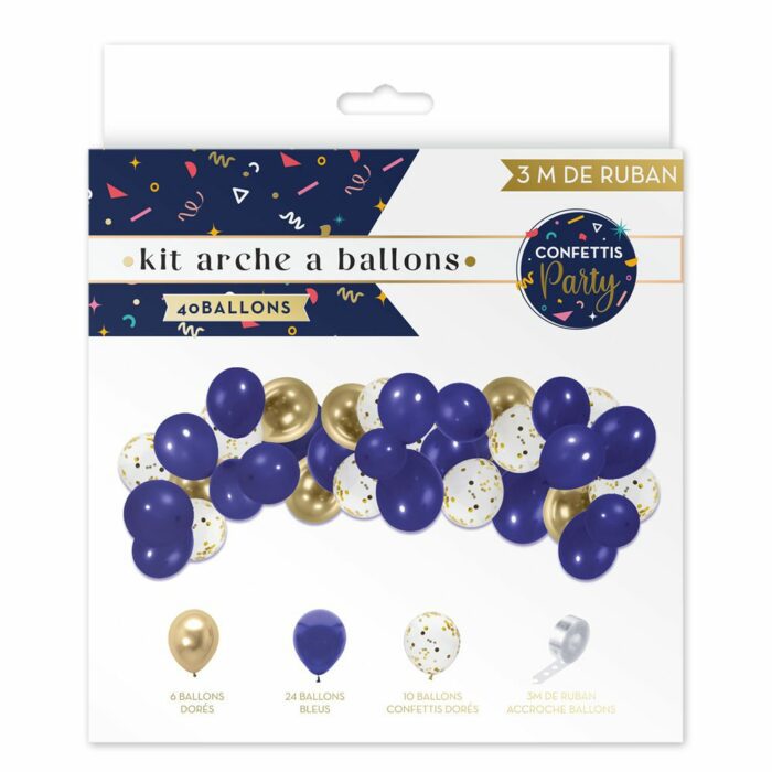 KIT ARCHE A BALLONS BLEU CONFETTIS PARTY – Image 2