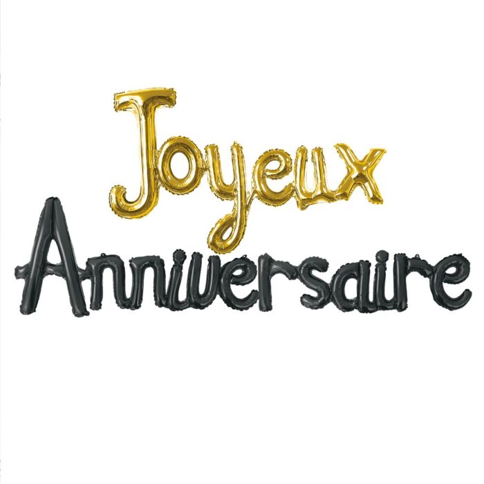 GUIRLANDE MOTS JOYEUX ANNIVERSAIRE OR ET NOIR HAPPY PARTY – Image 2