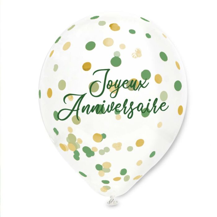 BALLON CONFETTIS PAR 6 VERT ET OR TROPICAL PARTY – Image 2