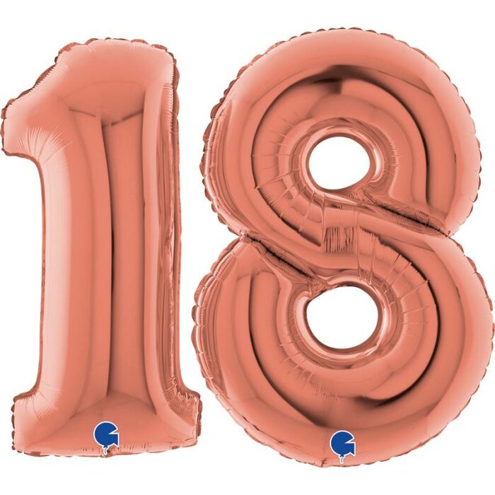 SET BALLON ALU CHIFFRE 18 ROSE GOLD 40"