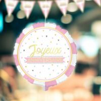 BALLON METALLIQUE JOYEUX ANNIVERSAIRE ROSE – Image 2