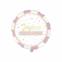 BALLON METALLIQUE JOYEUX ANNIVERSAIRE ROSE – Image 3